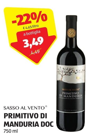 ALDI SASSO AL VENTO PRIMITIVO DI MANDURIA DOC 750 ml offerta