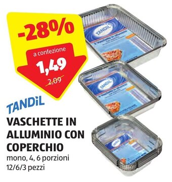 ALDI TANDIL VASCHETTE IN ALLUMINIO CON COPERCHIO mono, 4, 6 porzioni 12/6/3 pezzi offerta