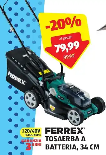 FERREX TOSAERBA A BATTERIA, 34 CM
