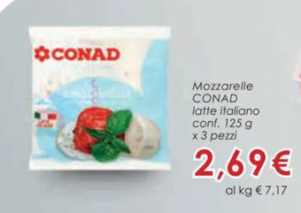 Conad Superstore Mozzarelle CONAD latte italiano conf. 125 g x 3 pezzi offerta