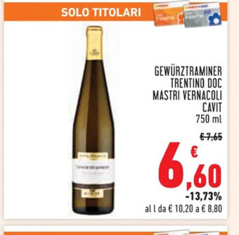 GEWÜRZTRAMINER TRENTINO DOC MASTRI VERNACOLI CAVIT 750 ml