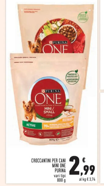 Conad Superstore CROCCANTINI PER CANI MINI ONE PURINA vari tipi 800 g offerta