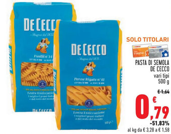 Conad Superstore PASTA DI SEMOLA DE CECCO vari tipi 500 g offerta