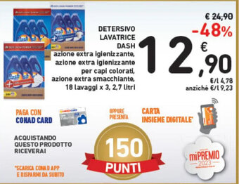 Spazio Conad DETERSIVO LAVATRICE DASH 18 lavaggi x 3, 2,7 litri offerta