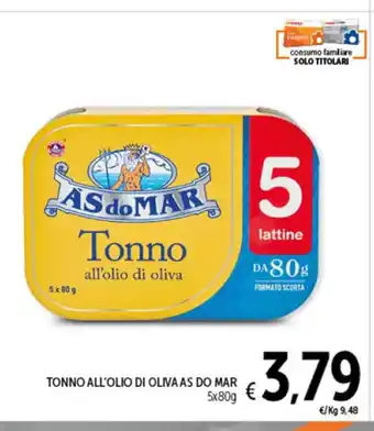 Spazio Conad TONNO ALL'OLIO DI OLIVA AS DO MAR 5x80g offerta