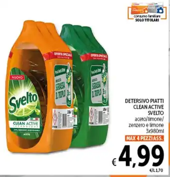 Spazio Conad DETERSIVO PIATTI CLEAN ACTIVE SVELTO 3x980ml MAX 4 PEZZIASS. offerta