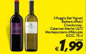 Iper Super Conveniente Il Poggio Dei Vigenti Barbera d'Asti/Chardonnay-Cabernet-Merlot I.G.T./Montepulciano d'Abruzzo D.O.C. 75cl offerta