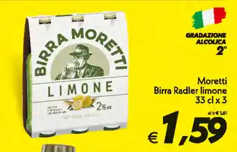 Iper Super Conveniente Moretti Birra Radler limone 33cl x 3 offerta