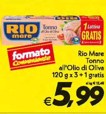 Iper Super Conveniente Rio Mare Tonno all'Olio di Oliva 120g x 3+1 gratis offerta