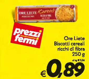 Iper Super Conveniente Ore Liete Biscotti cereali ricchi di fibra 250g offerta