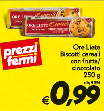 Iper Super Conveniente Ore Liete Biscotti cereali con frutta/cioccolato 250g offerta