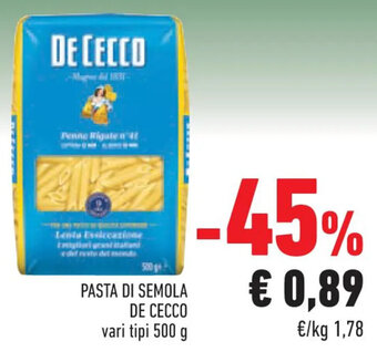 Conad PASTA DI SEMOLA DE CECCO vari tipi 500 g offerta