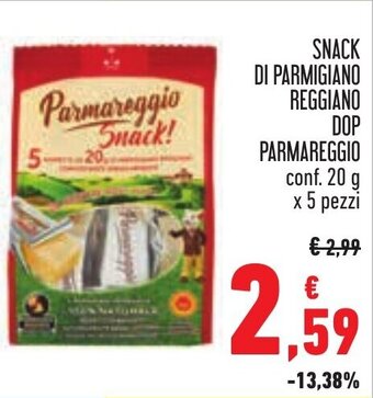 Conad SNACK DI PARMIGIANO REGGIANO DOP PARMAREGGIO conf. 20 g x 5 pezzi offerta