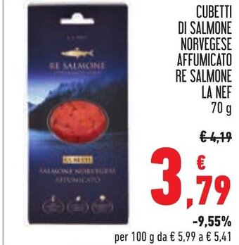 Conad CUBETTI DI SALMONE NORVEGESE AFFUMICATO RE SALMONE LA NEF 70 g offerta