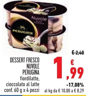 Conad DESSERT FRESCO NUVOLE PERUGINA fiordilatte, cioccolato al latte conf. 60 g x 4 pezzi offerta