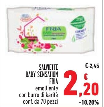 Conad SALVIETTE BABY SENSATION FRIA emolliente con burro di karitè conf. da 70 pezzi offerta