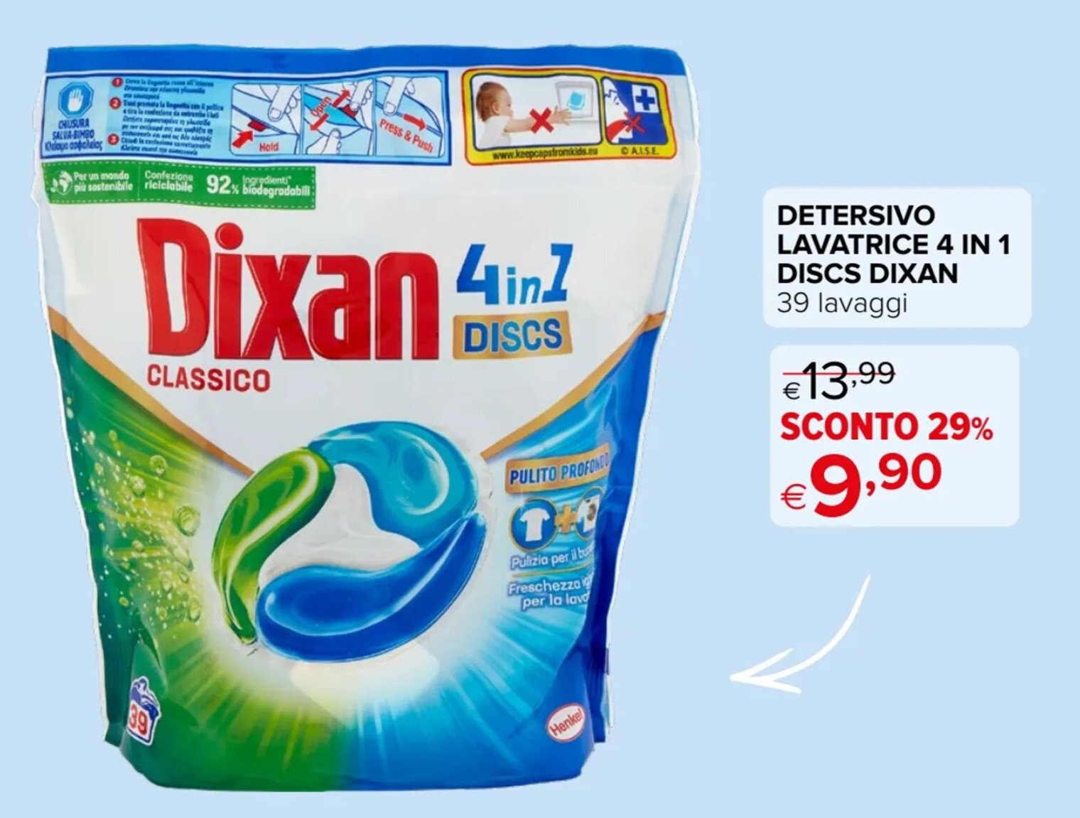 Iperal DETERSIVO LAVATRICE 4 IN 1 DISCS DIXAN 39 lavaggi offerta