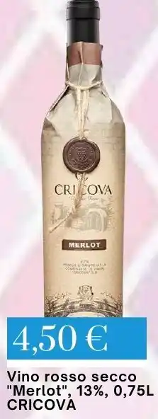 Vino rosso secco "Merlot", 13%, 0,75L CRICOVA