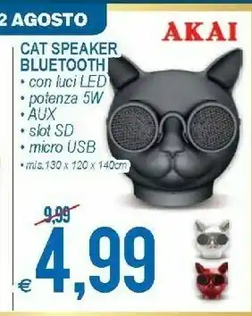 MD Discount Akai Cat Speaker Bluetooth offerta