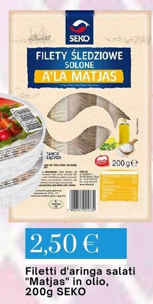 Filetti d'aringa salati "Matjas" in olio, 200g SEKO