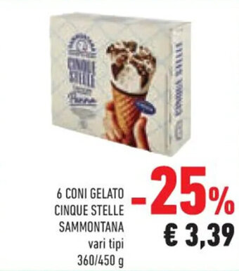 Conad 6 6 CONI GELATO CINQUE STELLE SAMMONTANA vari tipi 360/450 g offerta
