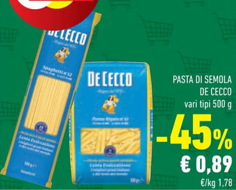 Conad PASTA DI SEMOLA DE CECCO vari tipi 500 g offerta