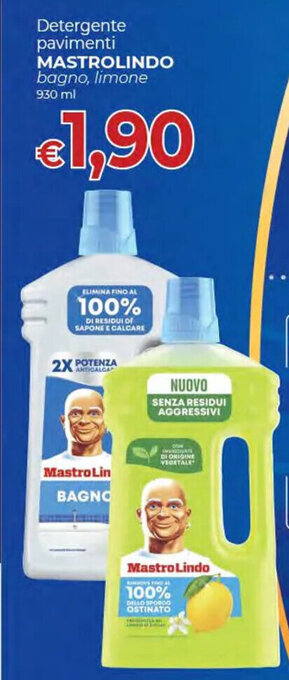 Detergente pavimenti MASTROLINDO bagno, limone 930 ml