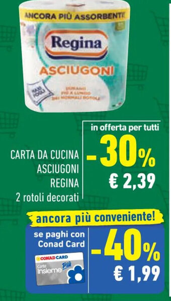 Conad CARTA DA CUCINA ASCIUGONI REGINA 2 rotoli decorati offerta