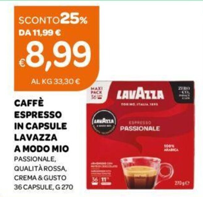 Ekom CAFFÈ ESPRESSO IN CAPSULE LAVAZZA A MODO MIO 36 CAPSULE, G 270 offerta