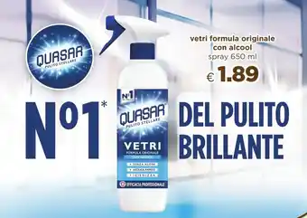 Acqua & Sapone QUASAR vetri formula originale con alcool spray 650 ml offerta