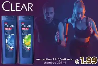 Acqua & Sapone CLEAR men action 2 in 1/anti sebo shampoo 225 ml offerta