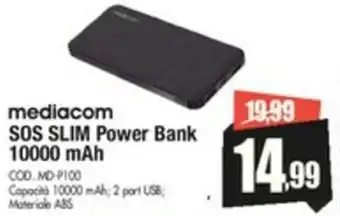 Vobis mediacom SOS SLIM Power Bank 10000 mAh offerta