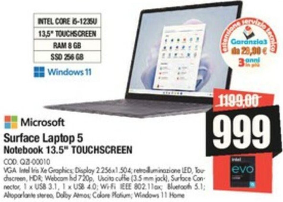 Vobis Microsoft Surface Laptop 5 Notebook 13.5" TOUCHSCREEN offerta
