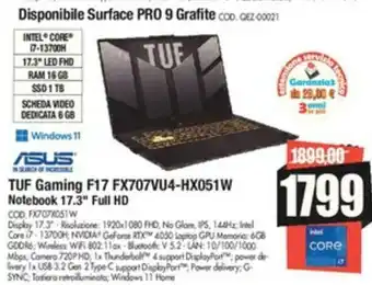 Asus TUF Gaming F17 FX707VU4-HX051W Notebook 17.3" Full HD