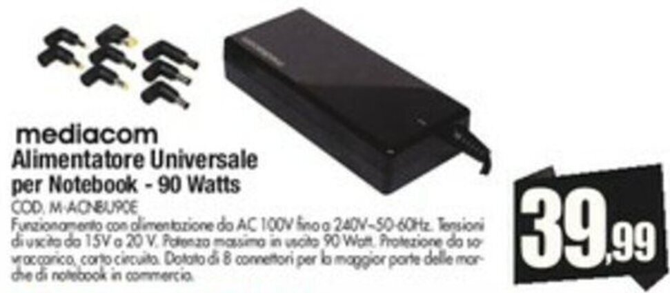 Vobis mediacom Alimentatore Universale per Notebook - 90 Watts offerta