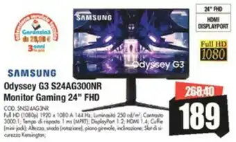 Vobis SAMSUNG Odyssey G3 S24AG300NR Monitor Gaming 24" FHD offerta