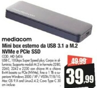 mediacom Mini box esterno da USB 3.1 a M.2 NVMe e PCIe SSD