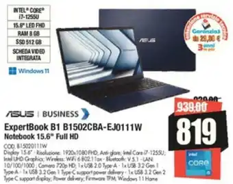 Asus ExpertBook B1 B1502CBA-EJ0111W Notebook 15.6" Full HD