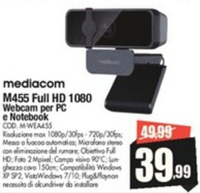 Vobis mediacom M455 Full HD 1080 Webcam per PC e Notebook offerta