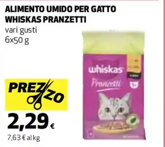 Coop ALIMENTO UMIDO PER GATTO WHISKAS PRANZETTI vari gusti 6x50 g offerta