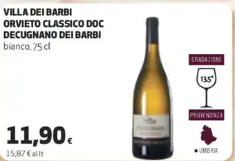 Coop VILLA DEI BARBI ORVIETO CLASSICO DOC DECUGNANO DEI BARBI bianco, 75 cl offerta