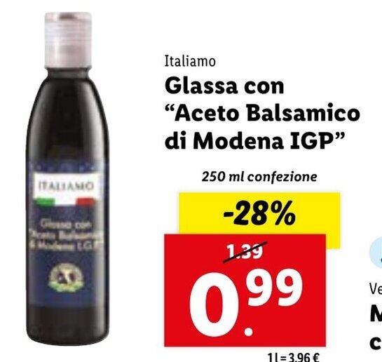 Lidl ITALIANO Glassa con "Aceto Balsamico di Modena IGP" 250 ml confezione offerta