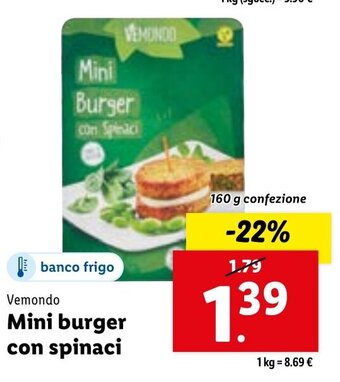 Lidl Vemondo Mini burger con spinaci 160 g confezione offerta