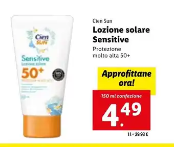 Lidl Cien Sun Lozione solare Sensitive 150 ml confezione offerta