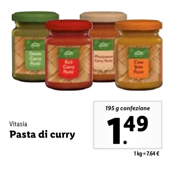 Lidl Vitasia Pasta di curry 195 g confezione offerta