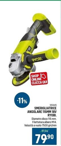 Ryobi smerigliatrice angolare 115mm 18v