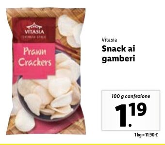 Lidl Vitasia Snack ai gamberi 100 g confezione offerta