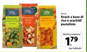Lidl Vitasia Snack a base di riso e arachidi pastellate 150/175 g confezione offerta