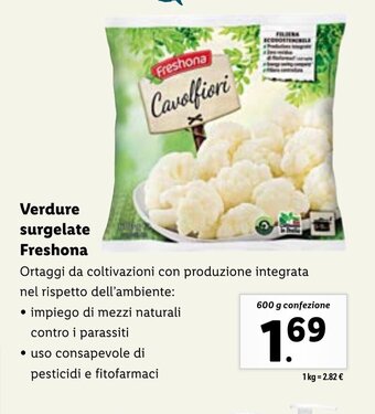 Lidl Verdure surgelate Freshona 600 g confezione offerta