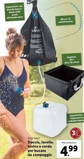 Lidl ROCKTRAILⓇ Doccia, lavello, tanica o corda per bucato da campeggio offerta